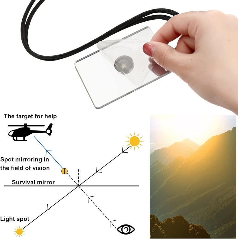 Ferraycle 5 Pieces Signal Mirror Survival Reflective Mirror with Lanyard Compass Whistle Outdoor Emergency Rescue Reflective Signal Star Flash Tool for Hiking Camping Backpacking Emergency Situations - Image 3